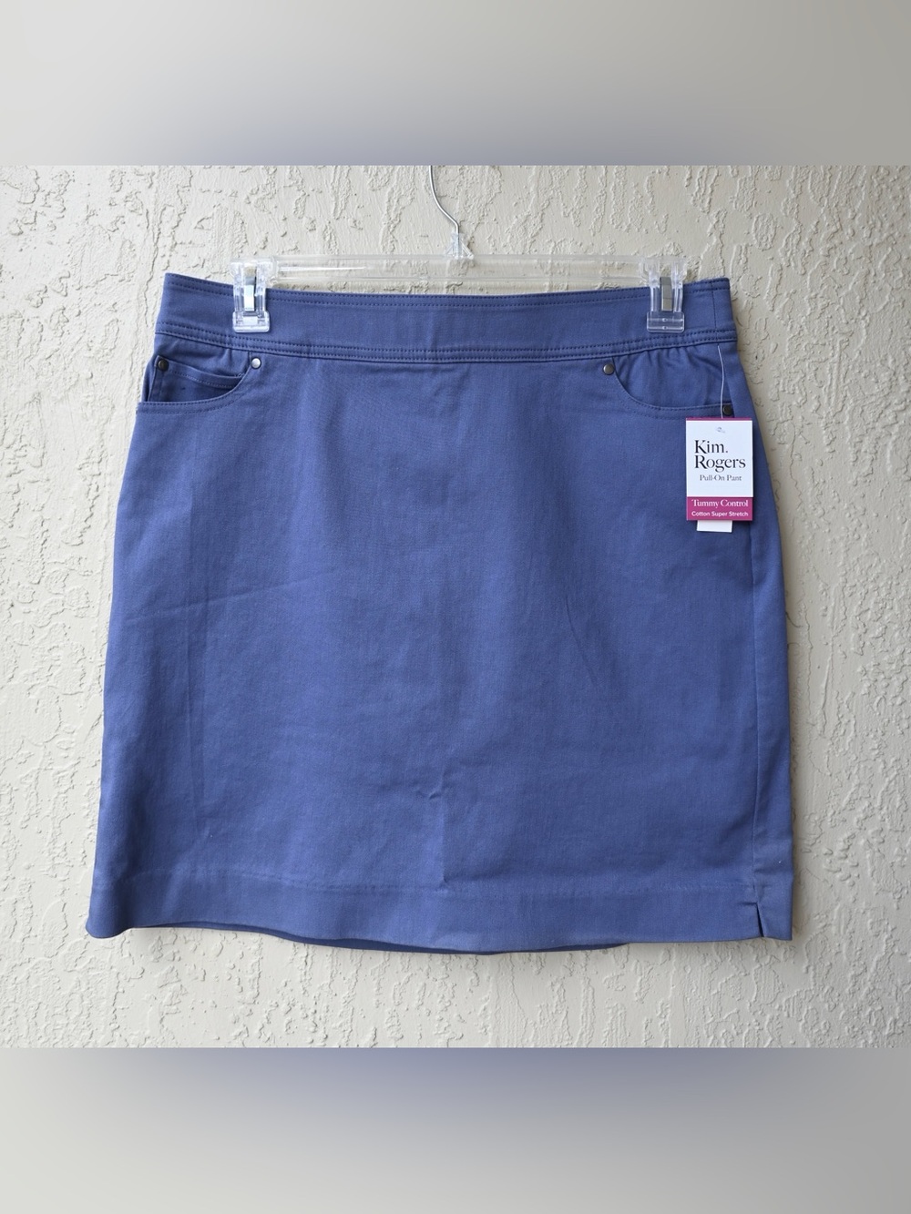 Kim Rogers Grey-Blue Pull-On Tummy Control Cotton Super Stretch Skort